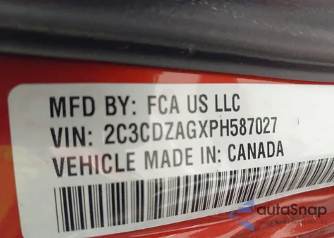 2023 Dodge Challenger Sxt из США, поврежденный, VIN 2C3CDZAGXPH587027